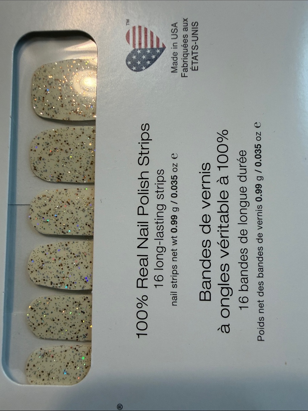 Color Street Cream Press-On Nails with Gold & Holographic Glitter